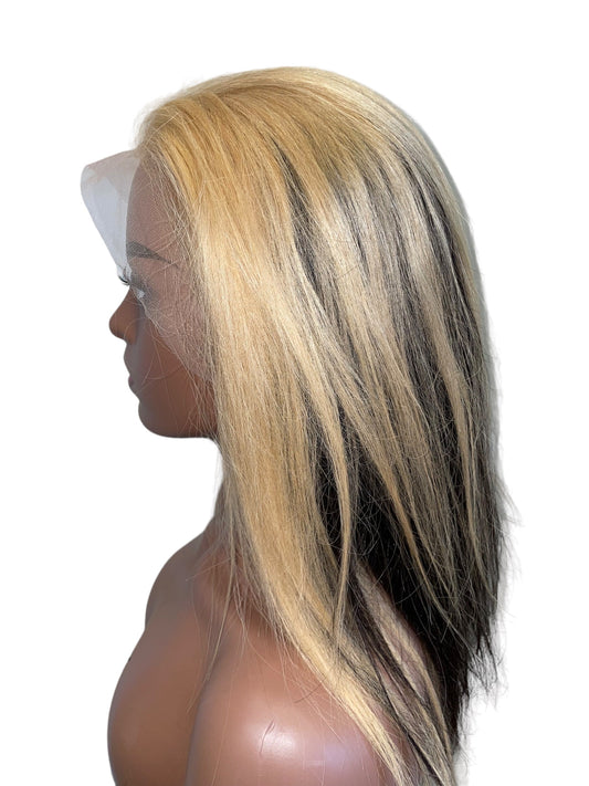 Perruque Front lace wig Cheveux brésiliens Tye and Dye blond lisses Gloria-0